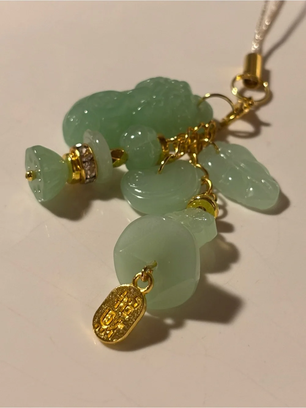 Green Jade-Inspired Charm Keychain with gold accents